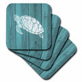 3dRose Russ Billington Nautical Designs - Turtle Stencil in White over Teal Weatherboard- not real wood - Coasters (cst_220428)
