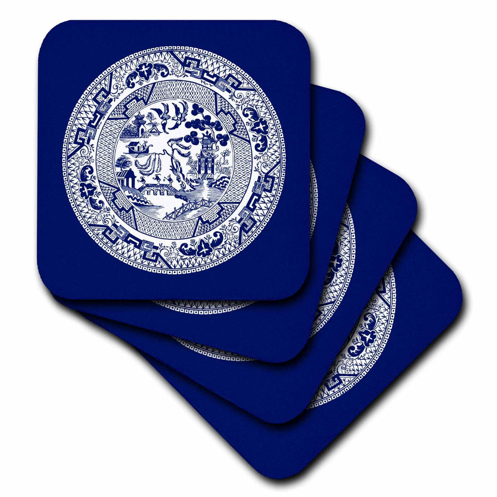 3dRose Russ Billington Designs - Willow Pattern in Delft Blue and White - Coasters