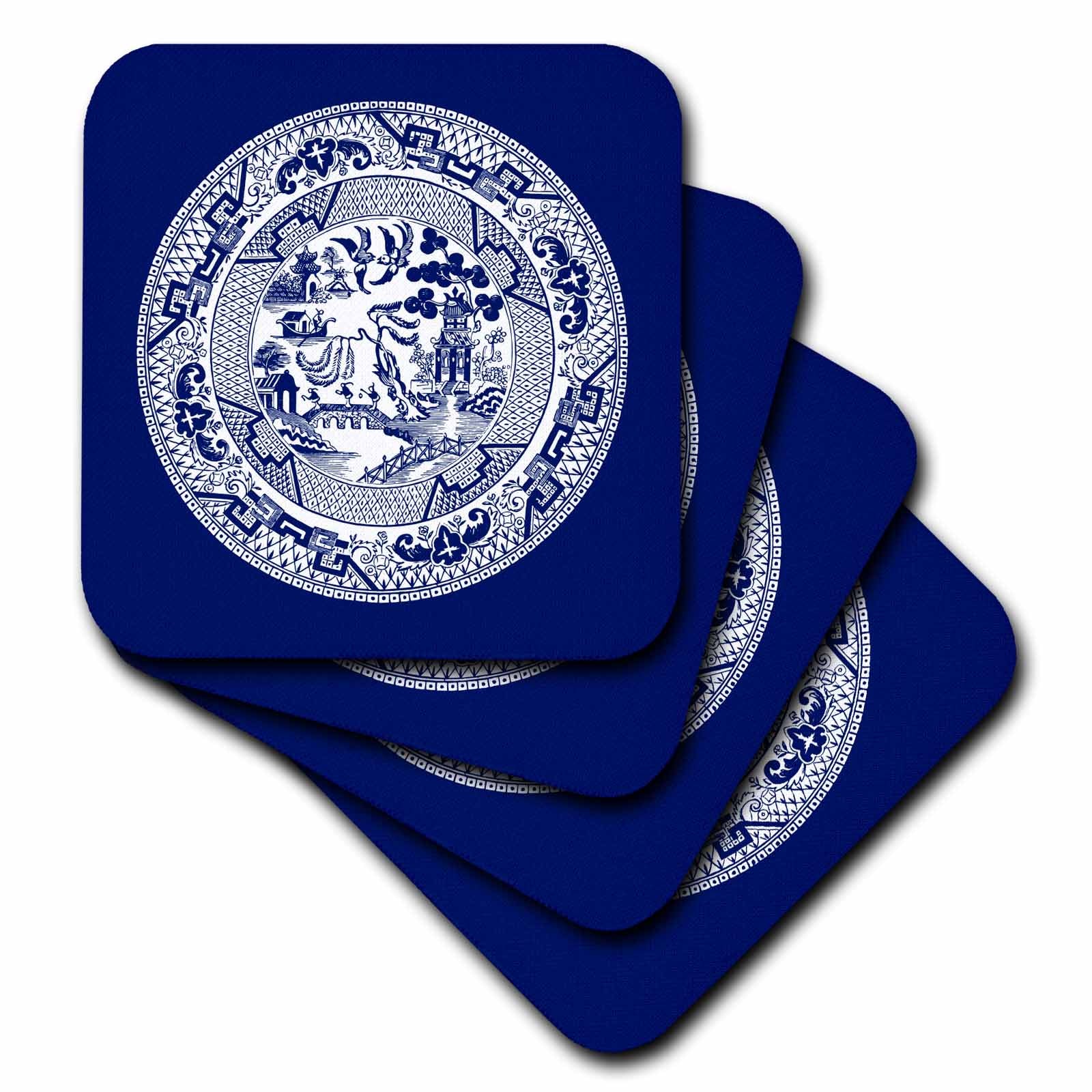 3dRose Russ Billington Designs - Willow Pattern in Delft Blue and White - Coasters