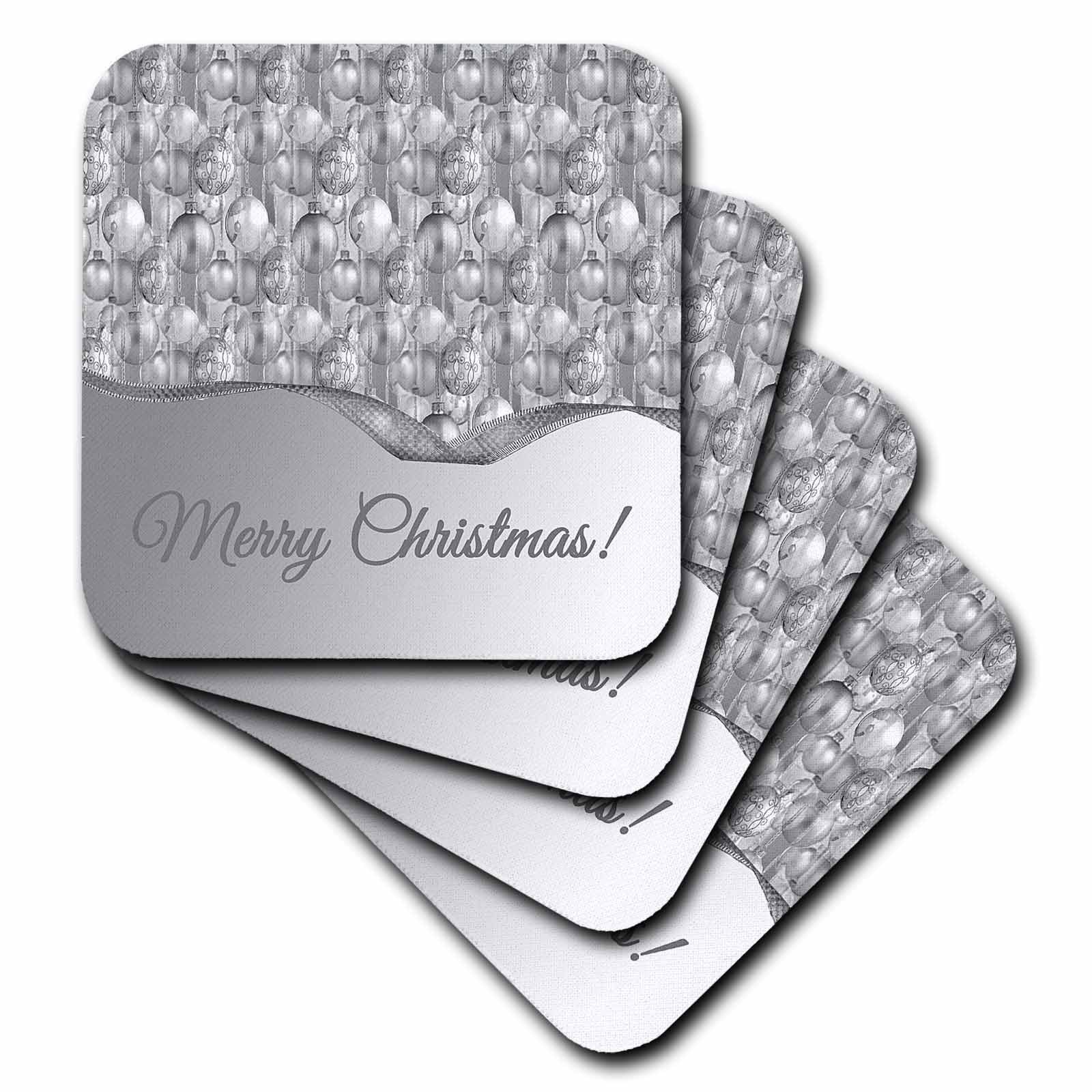 3dRose Beverly Turner Christmas Design - Pretty Silver Christmas Ornaments, Merry Christmas - Coasters (cst_220561)