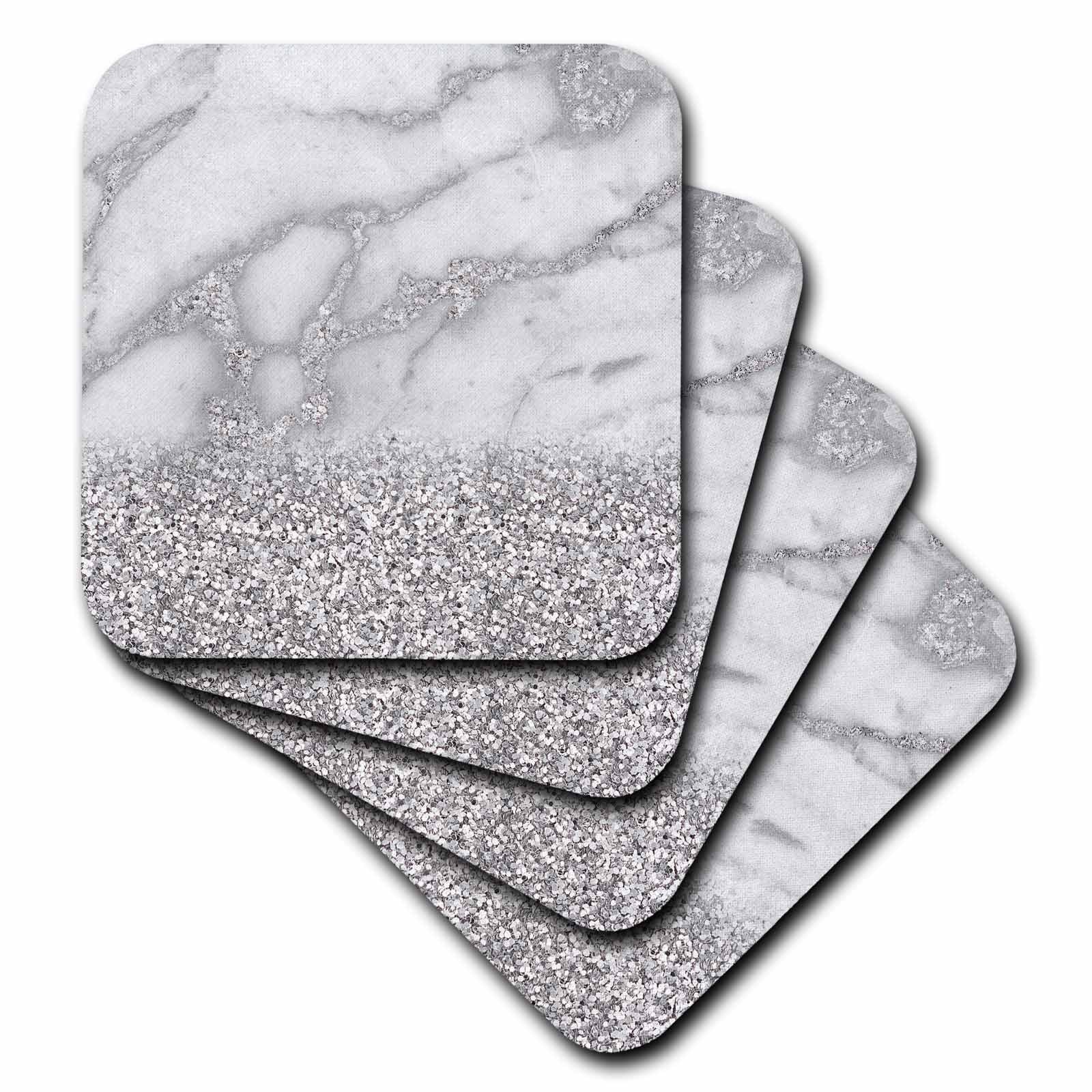 3dRose Uta Naumann Faux Glitter Pattern - Luxury Grey Silver Gem Stone Marble Glitter Metallic Faux Print - Coasters (cst_268850)
