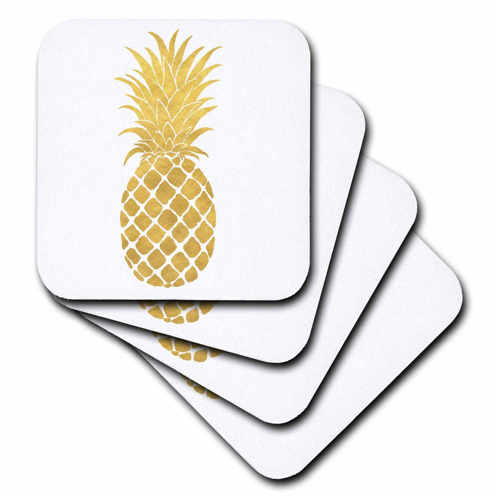 3dRose PS Chic - Picturing Gold Glitz Pineapple - Coasters (cst_271077)