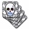 3dRose Janna Salak Designs Day of The Dead - Day of The Dead Skull Día de Los Muertos Sugar Skull Red Black Scroll Design - Coasters (CST_28865)