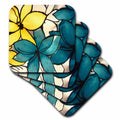 3dRose Florene Abstract Floral - Teal and Yellow Floral - Coasters (CST_32104)
