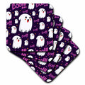 3dRose Cute Ghosts and Pink Boos On A Purple Background Halloween Pattern - Coasters (cst-369486)