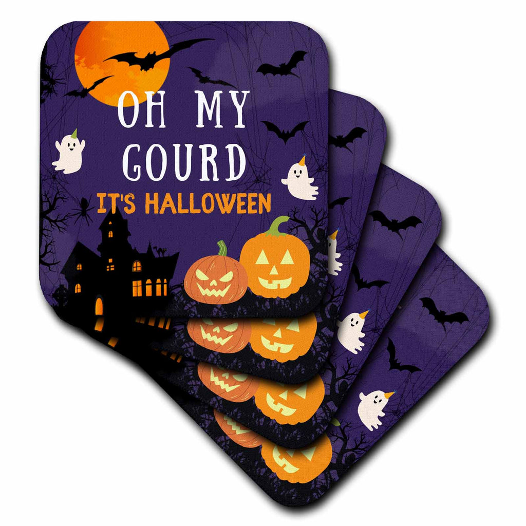 3dRose Oh My Gourd Its Halloween - Spooky Cute Funny Pumpkin Pun Humor - Coasters (cst-371844)
