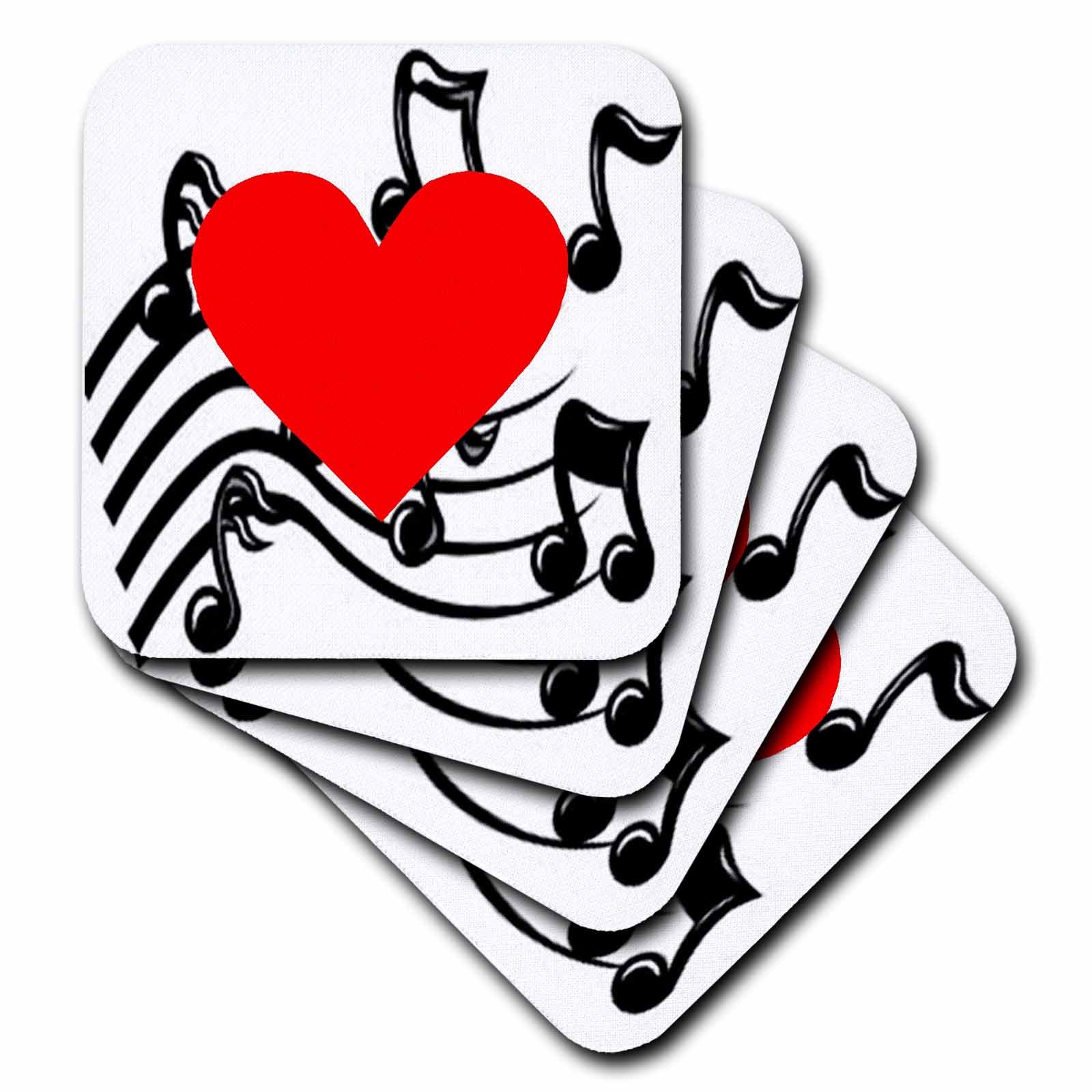 3dRose Florene Music - Large Red Heart On Music Notes - Coasters (cst_38293)