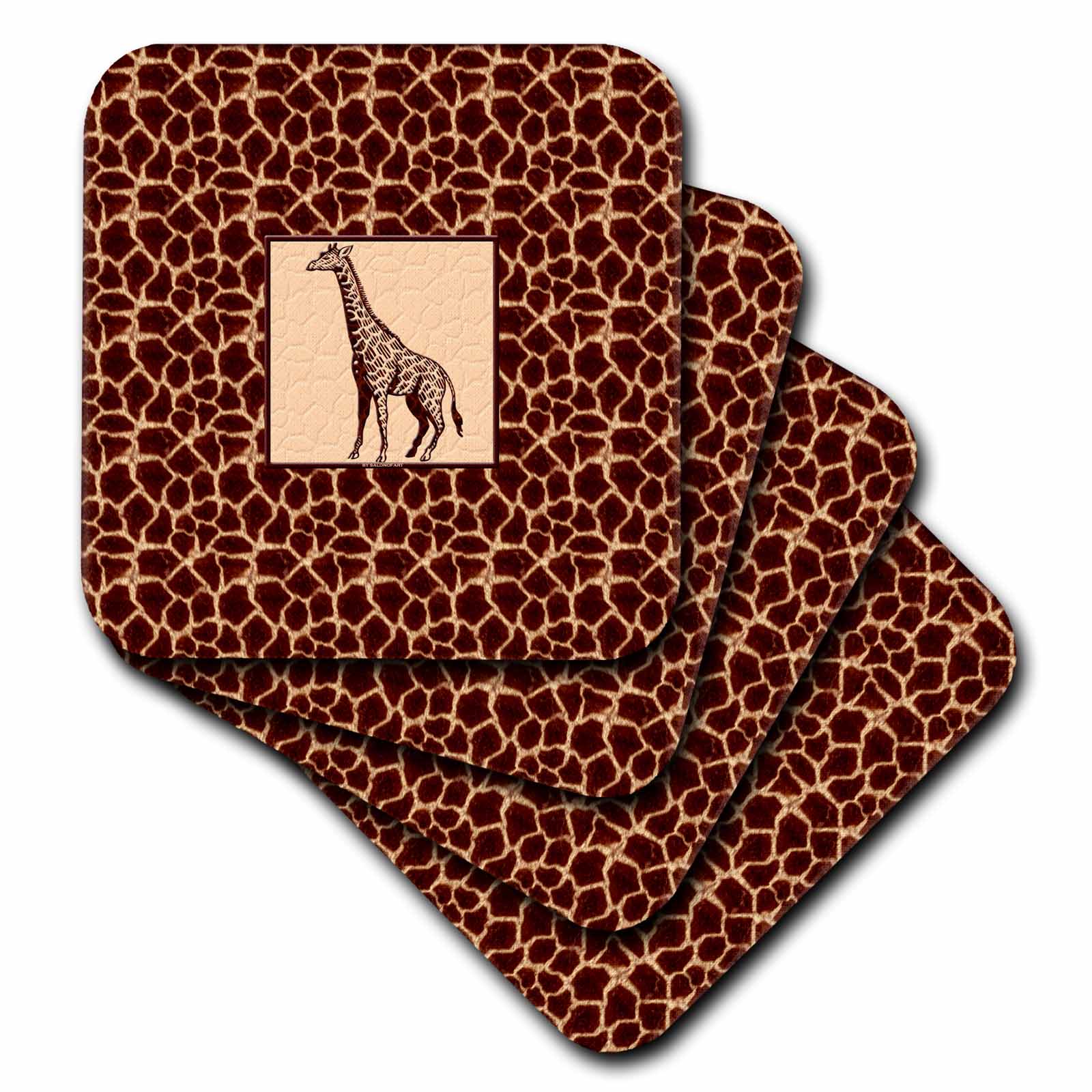 3dRose Doreen Erhardt Animal Print Collection - Giraffe Print with Giraffe - Coasters (cst_38689)