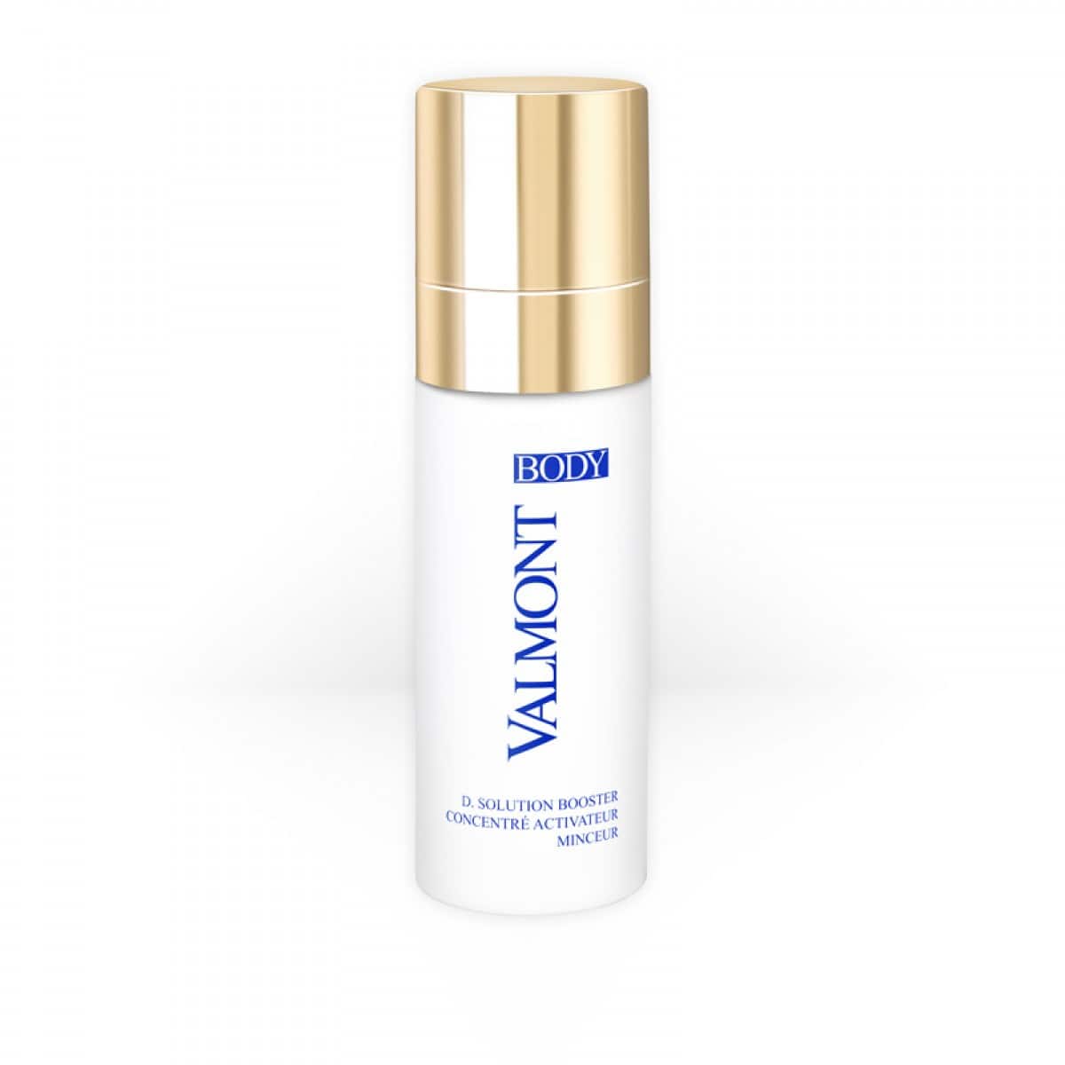 Valmont D. Solution Booster bottle with gold cap, white body