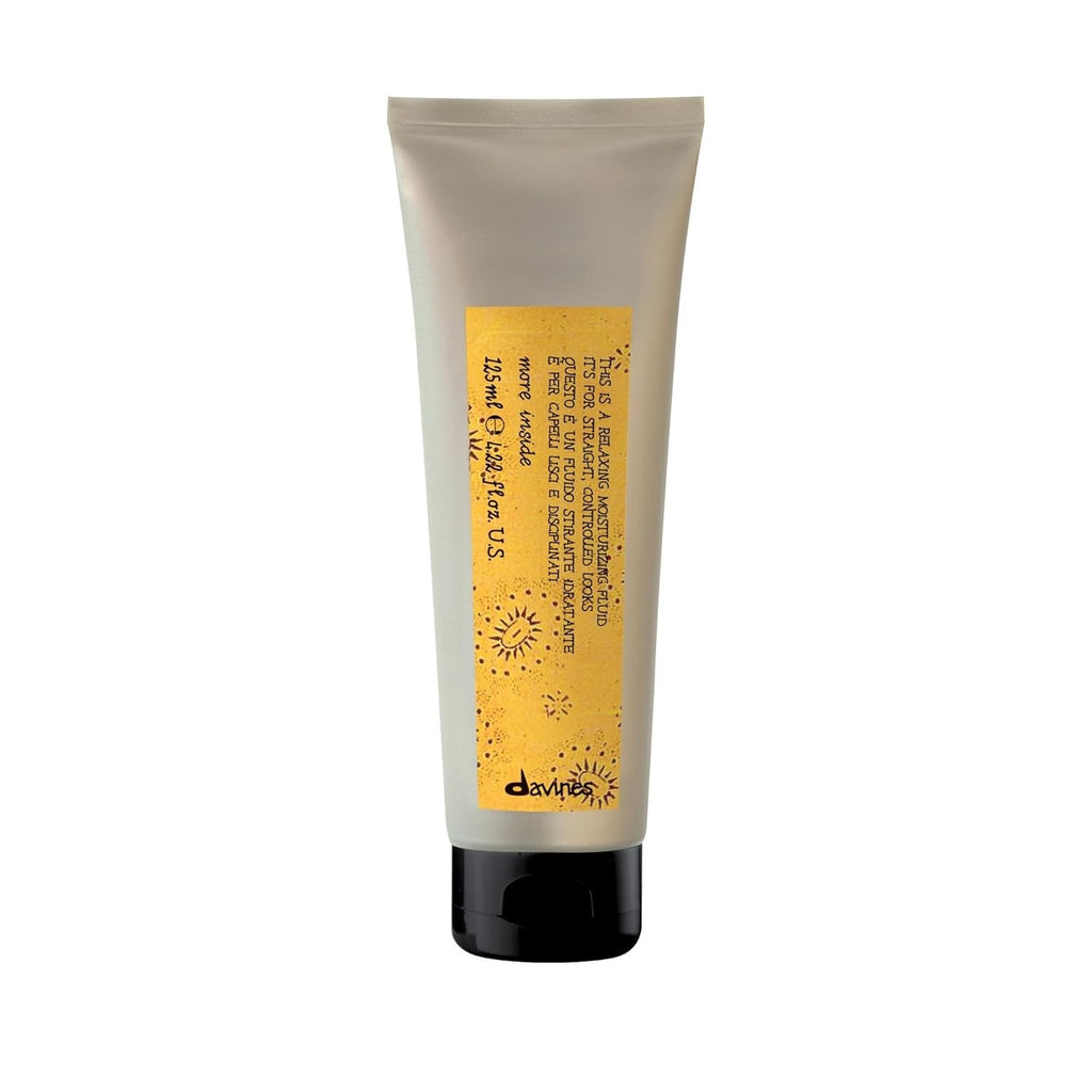 Davines More Inside relaxing moisturizing fluid tube, beige with black cap and yellow label