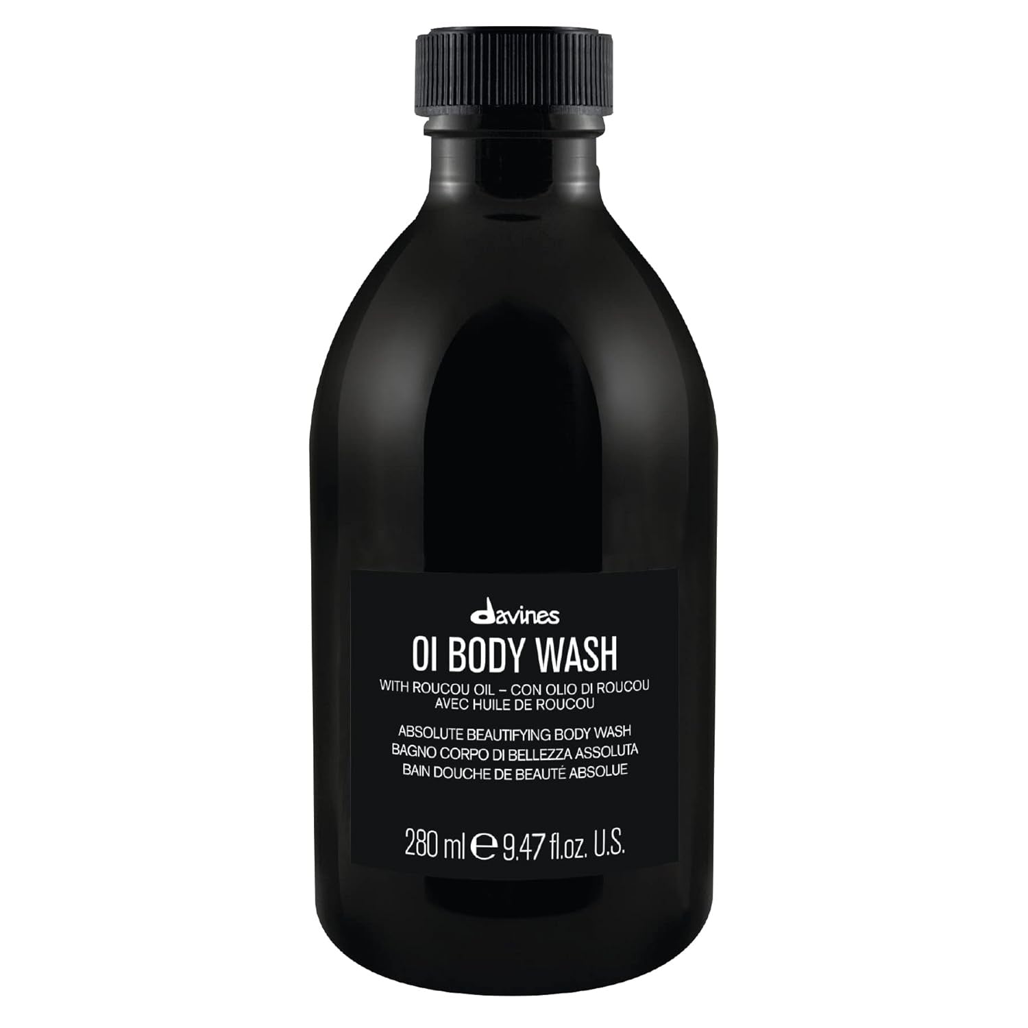 Davines OI body wash bottle with black screw cap, 280 mL