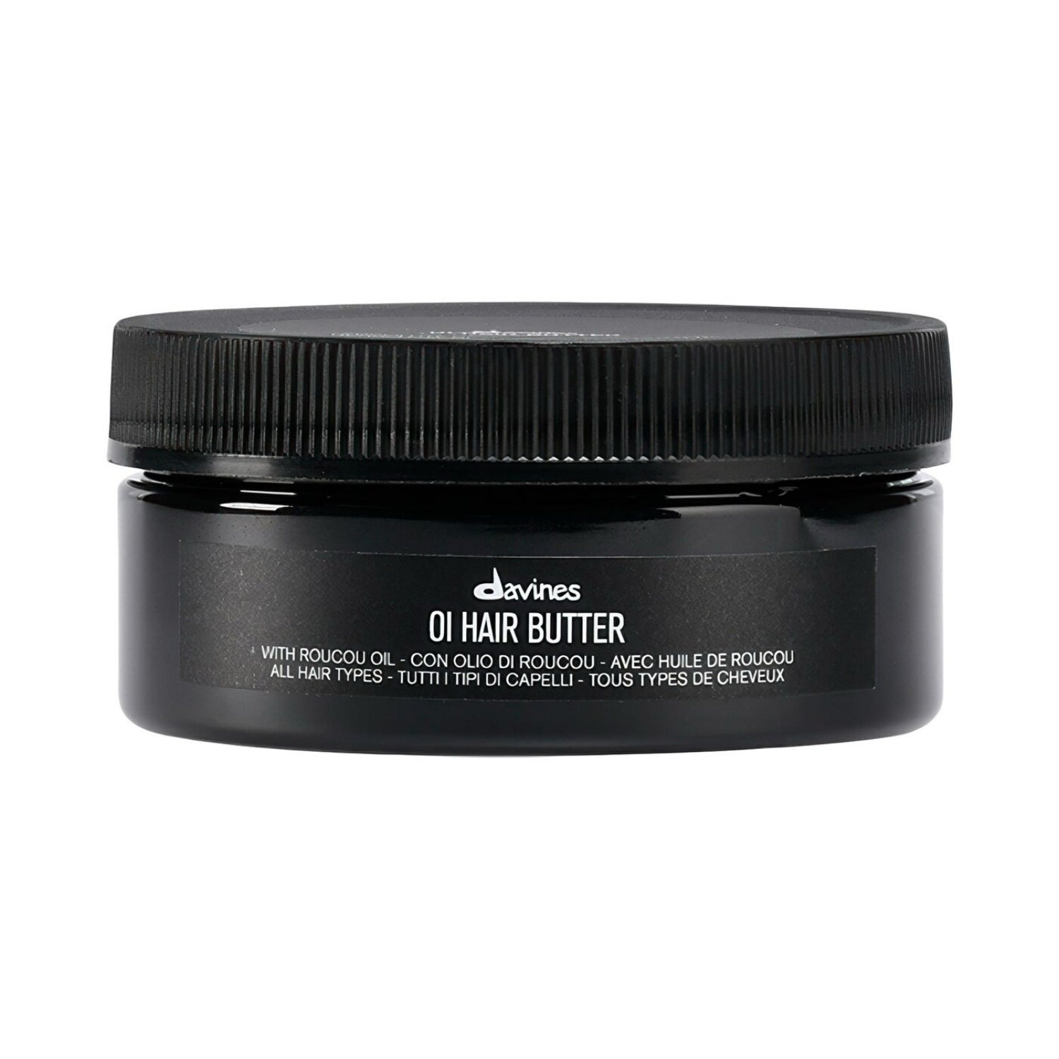 Davines OI Hair Butter jar with black ribbed lid, front label text