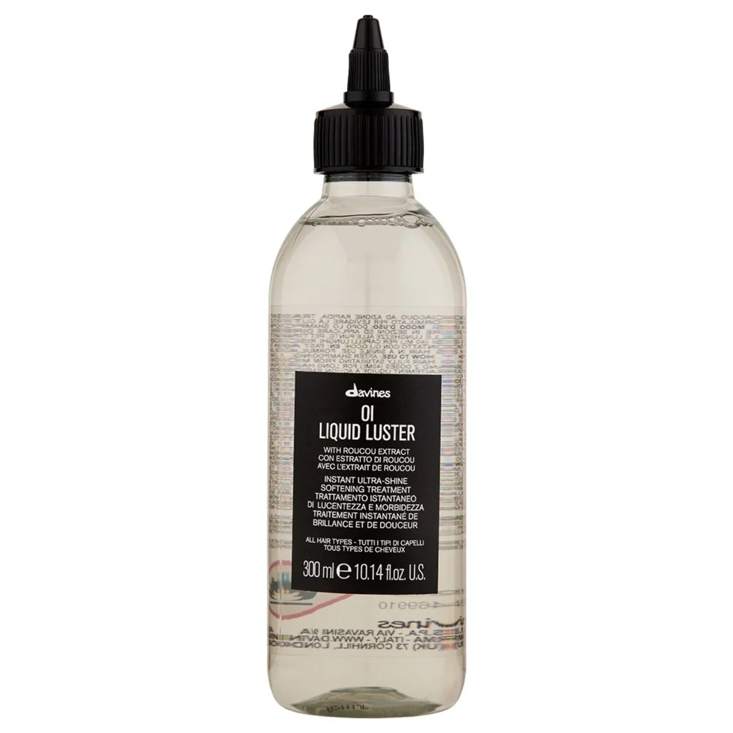 Davines OI Liquid Luster hair oil in clear bottle, 300 mL, with black dropper cap