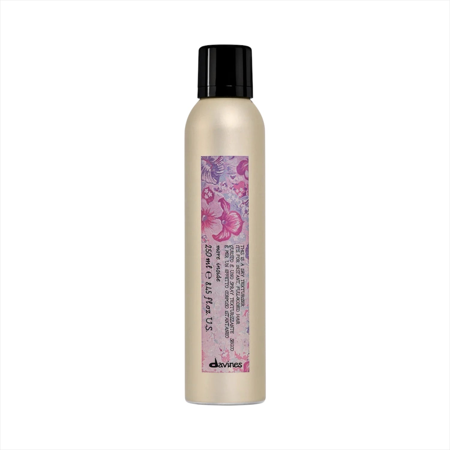 Davines dry texturizing finishing spray bottle, beige bottle with black cap