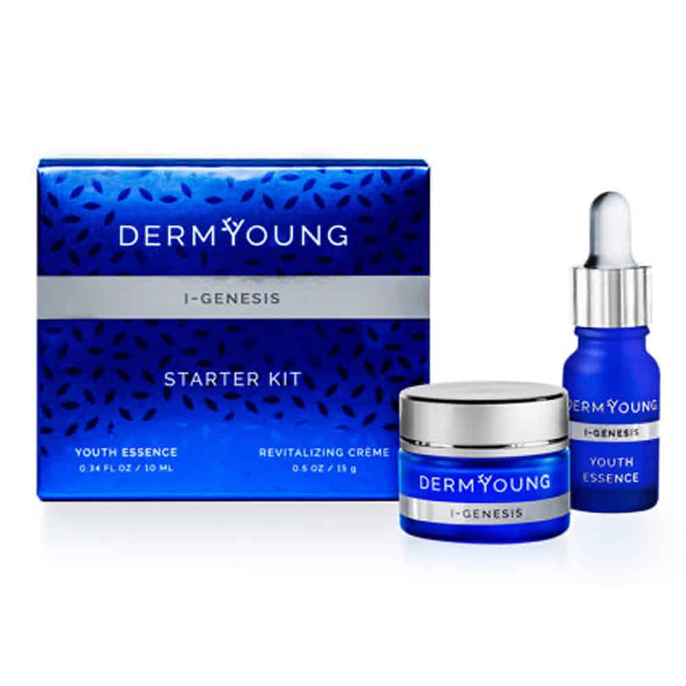 Youth skincare discovery set with essence dropper bottle and cream jar in box