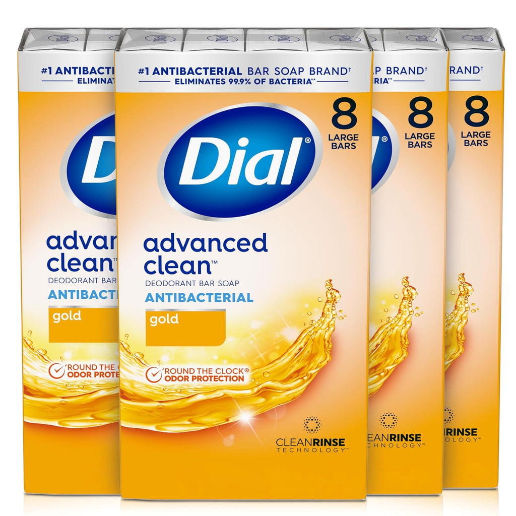 Dial Antibacterial Bar Soap, Advanced Clean Gold, 4 Oz, 8 Bars