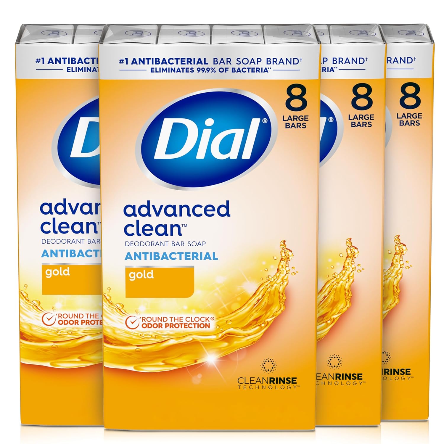 Dial Antibacterial Bar Soap, Advanced Clean Gold, 4 Oz, 8 Bars