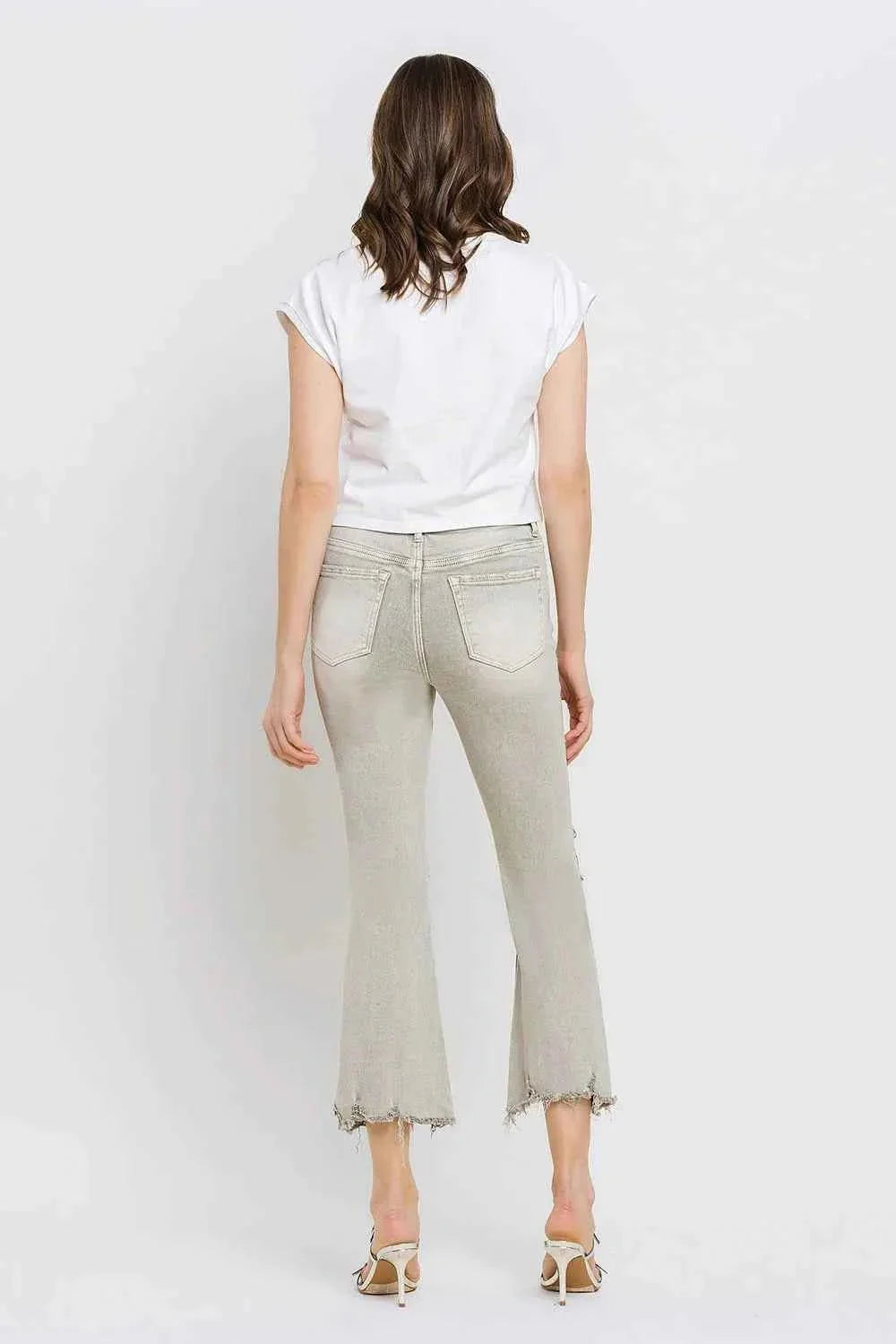 Distressed Raw Hem Cropped Flare Jeans