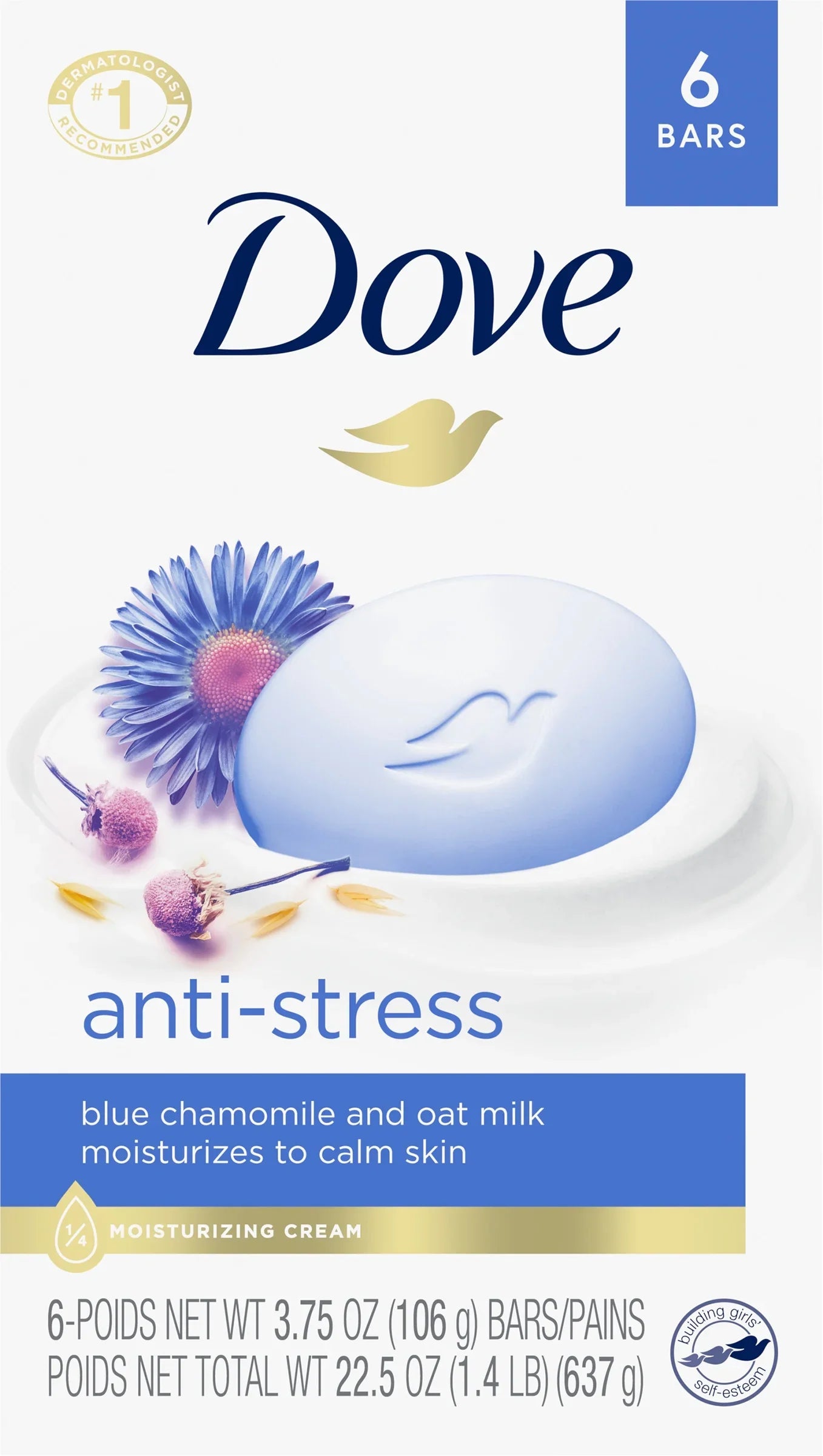 Dove Anti-Stress Beauty Bar Blue Chamomile & Oat Milk (6 x 3.75oz)