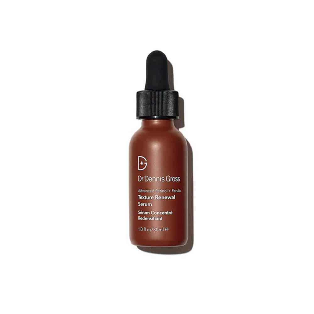Dr. Dennis Gross retinol serum bottle with black dropper cap and brown glass