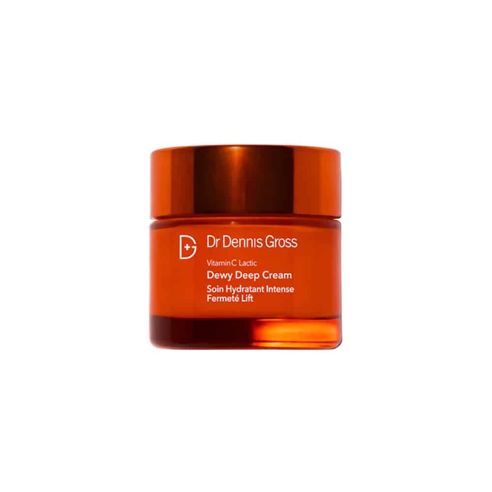 Vitamin C Lactic Dewy Deep Cream jar, orange amber plastic with Dr. Dennis Gross label