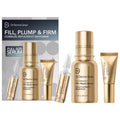Skincare set with gold serum pump bottle and cream tube packaging