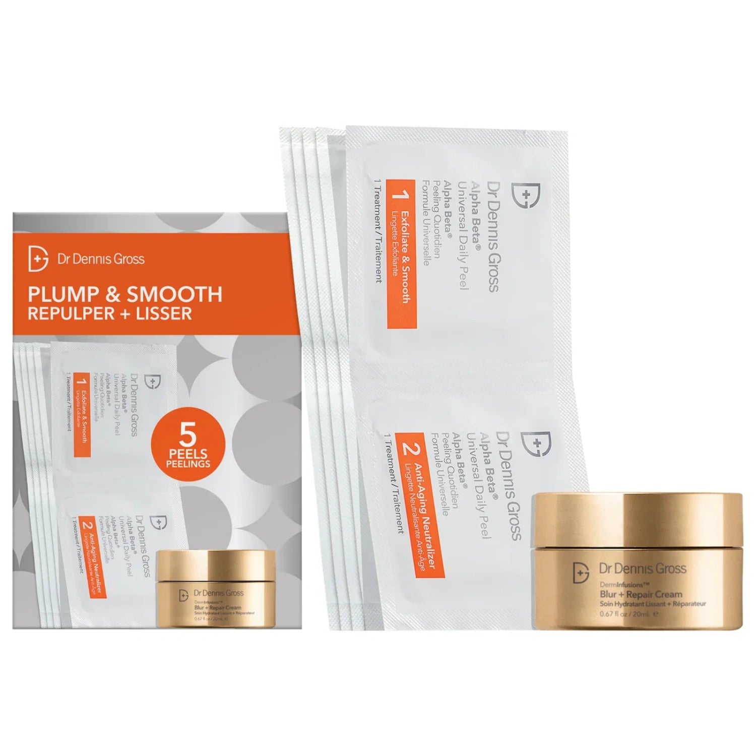 Dr. Dennis Gross skincare kit with gold cream jar and foil sachets