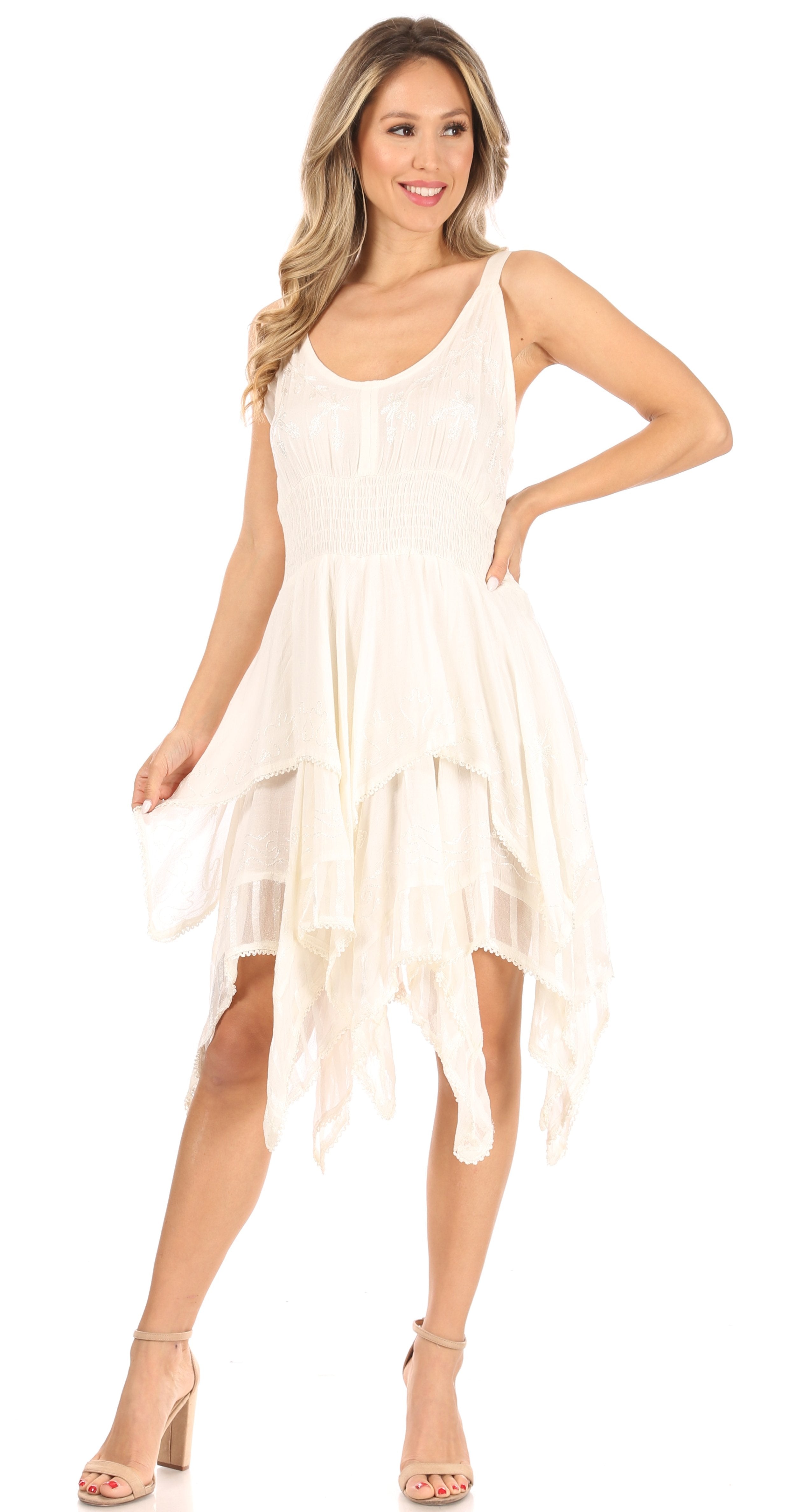 Sakkas Samsa Women's Sleeveless Casual Boho Flared Pixi Stonewashed Midi Dress
