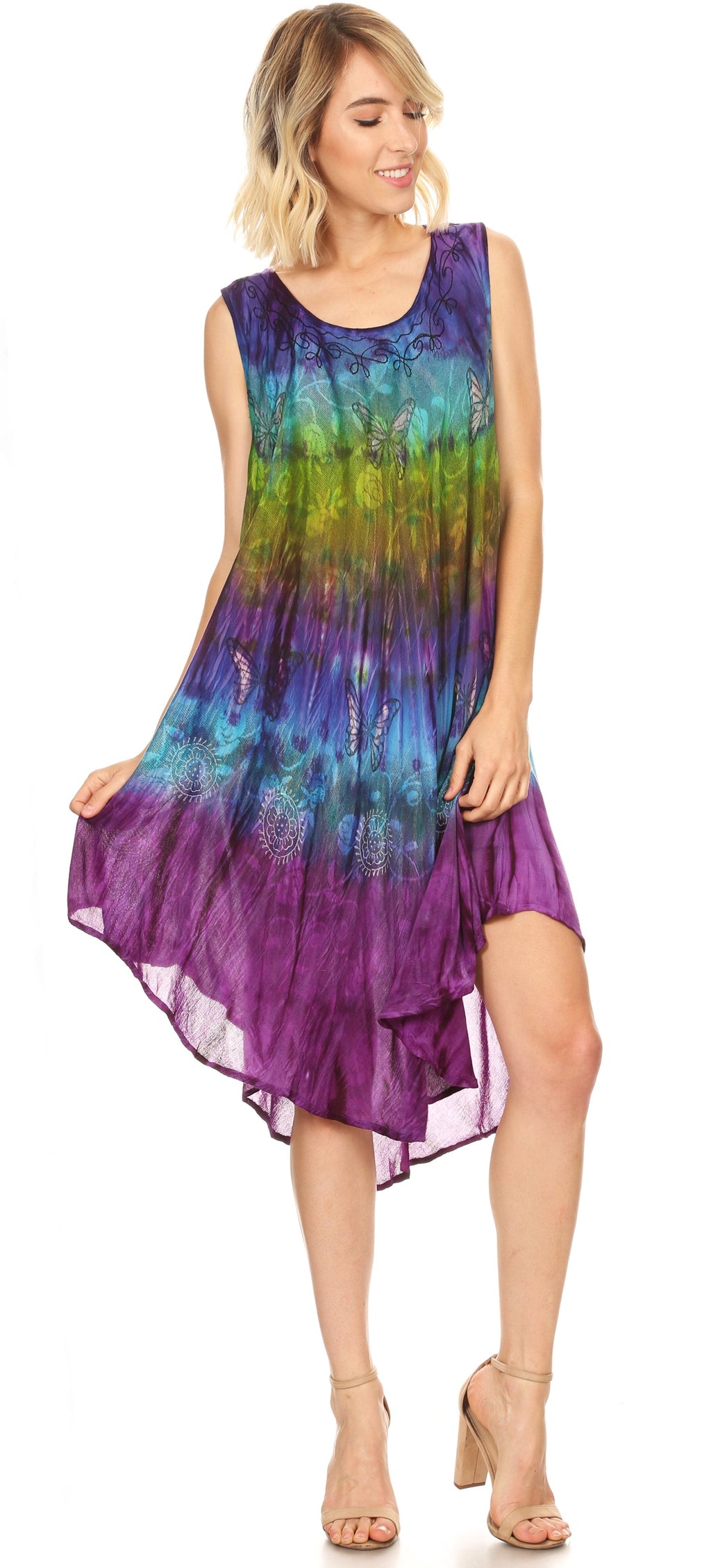 Sakkas Mita Women's Midi Loose Sleeveless Casual Sundress Tank Dress Cover-up