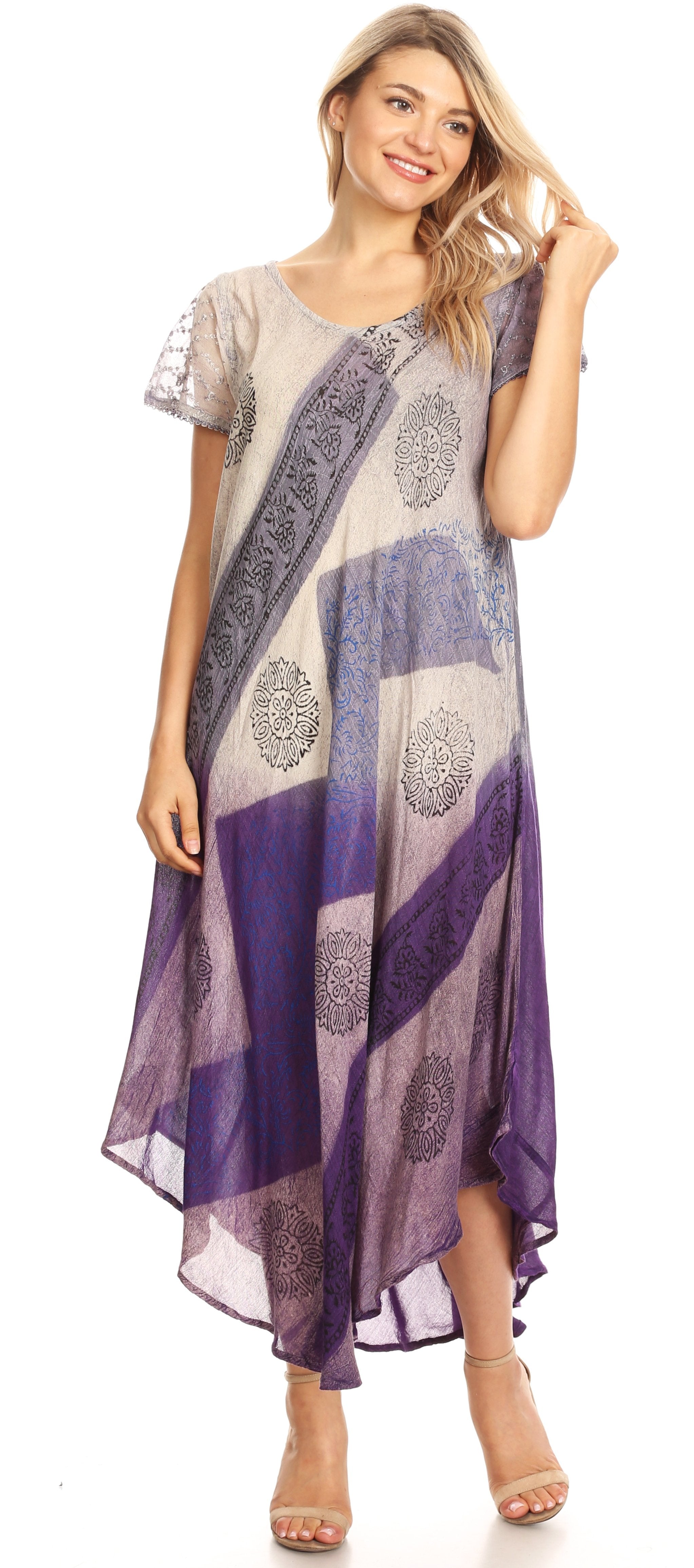 Sakkas Jonna Women's Short Sleeve Maxi Tie Dye Batik Long Casual Dress