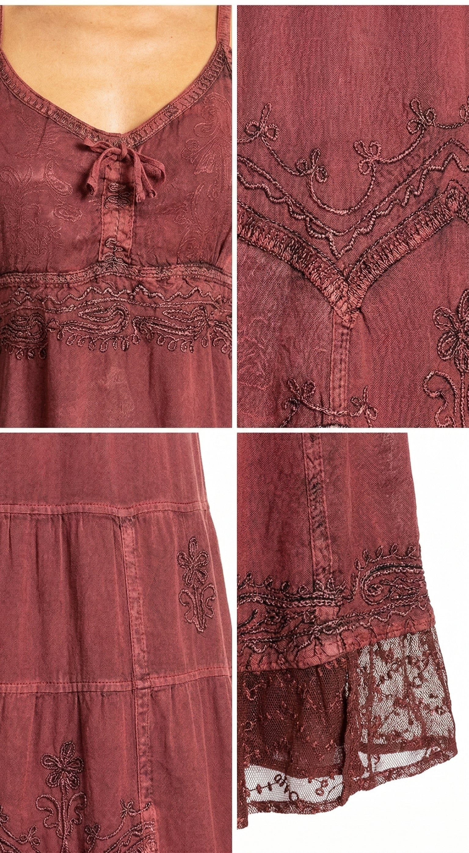 Sakkas Stonewashed Rayon Embroidered Adjustable Spaghetti Straps Long Dress