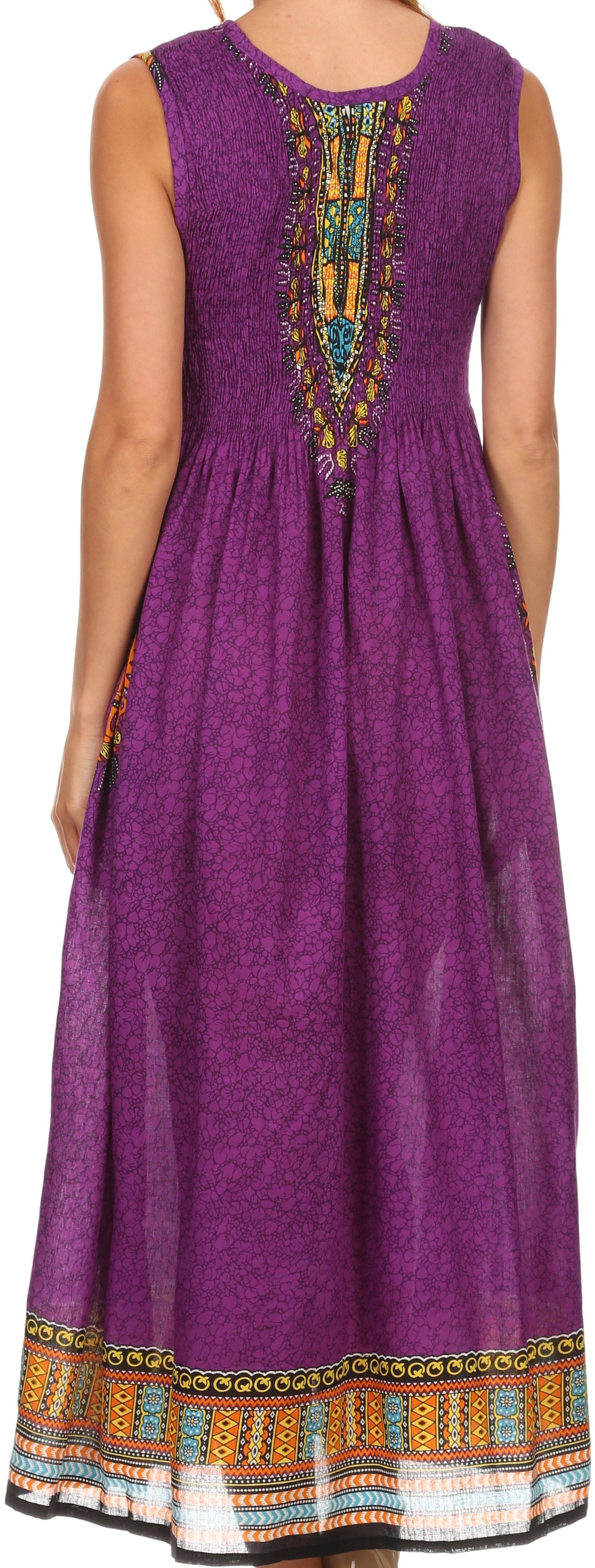 Sakkas Hoola Long Tall Full Length Tribal Printed Batik Tank Top Sleeveless Dress