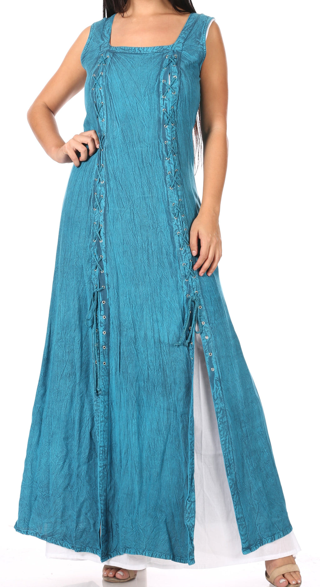 Sakkas Riva Women's Sleeveless Chemise + Over Dress Medieval Celtic Renaissance