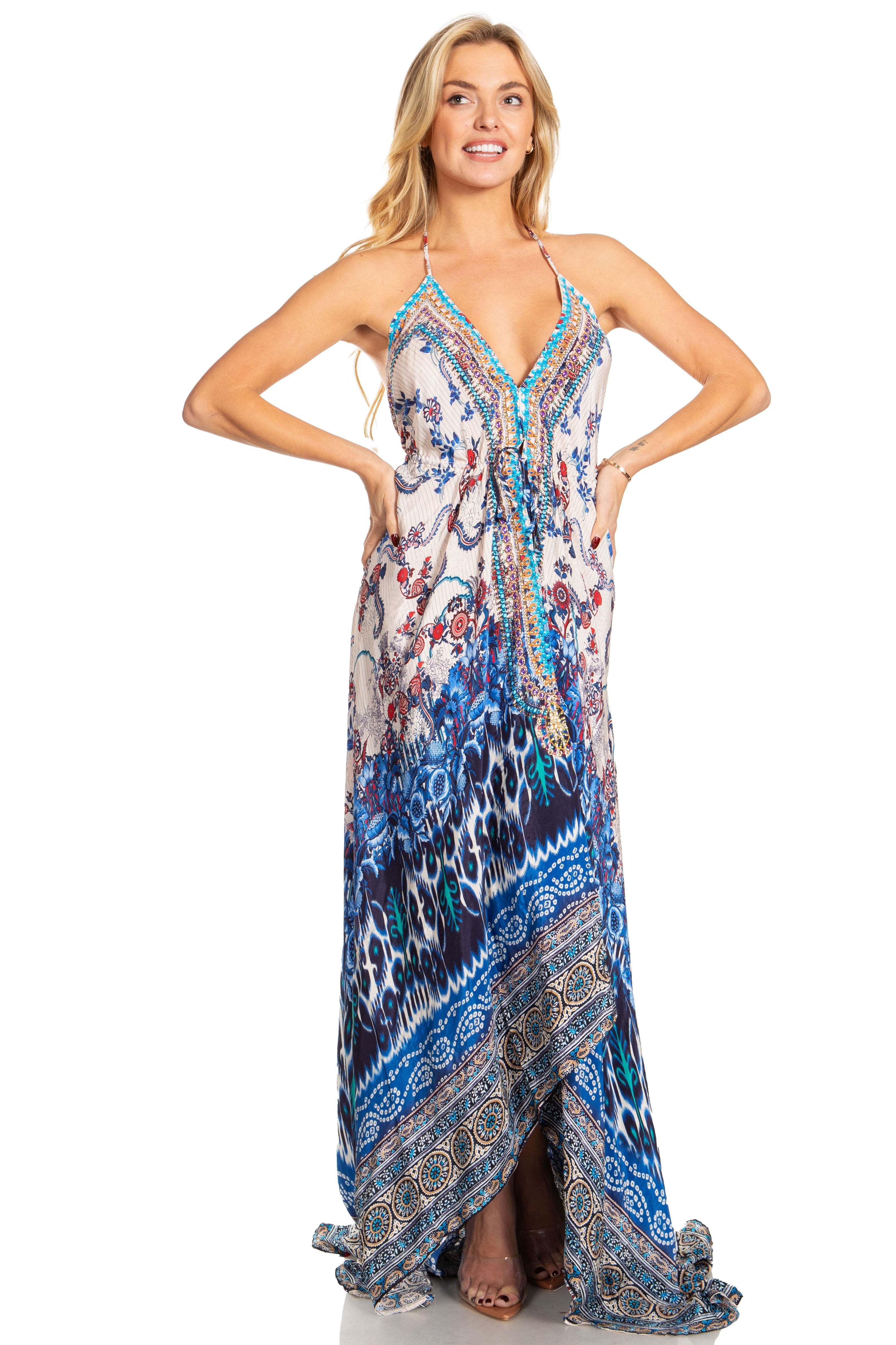 Sakkas Lizi 2025 Womens Maxi High-low Halter Handkerchief Long Dress Beach Party