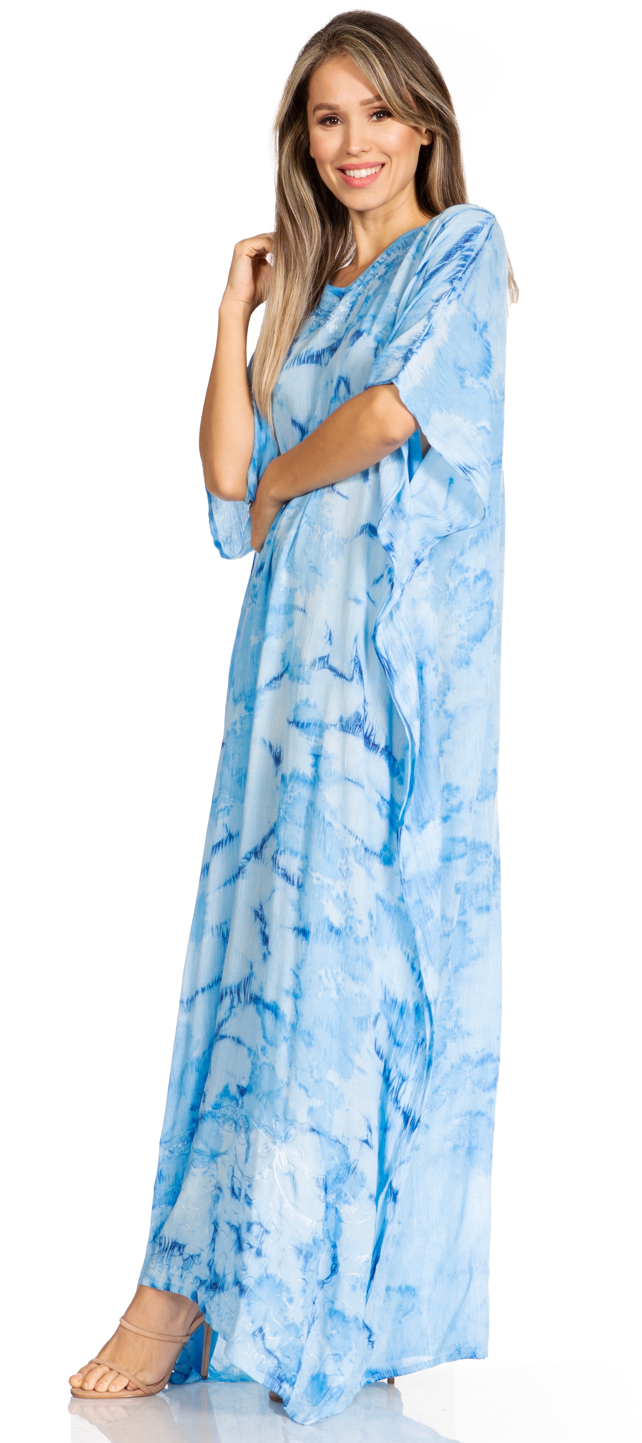 Sakkas Pilar Petite Women's Beach Maxi Caftan Dress in Short Sleeve Casual Style