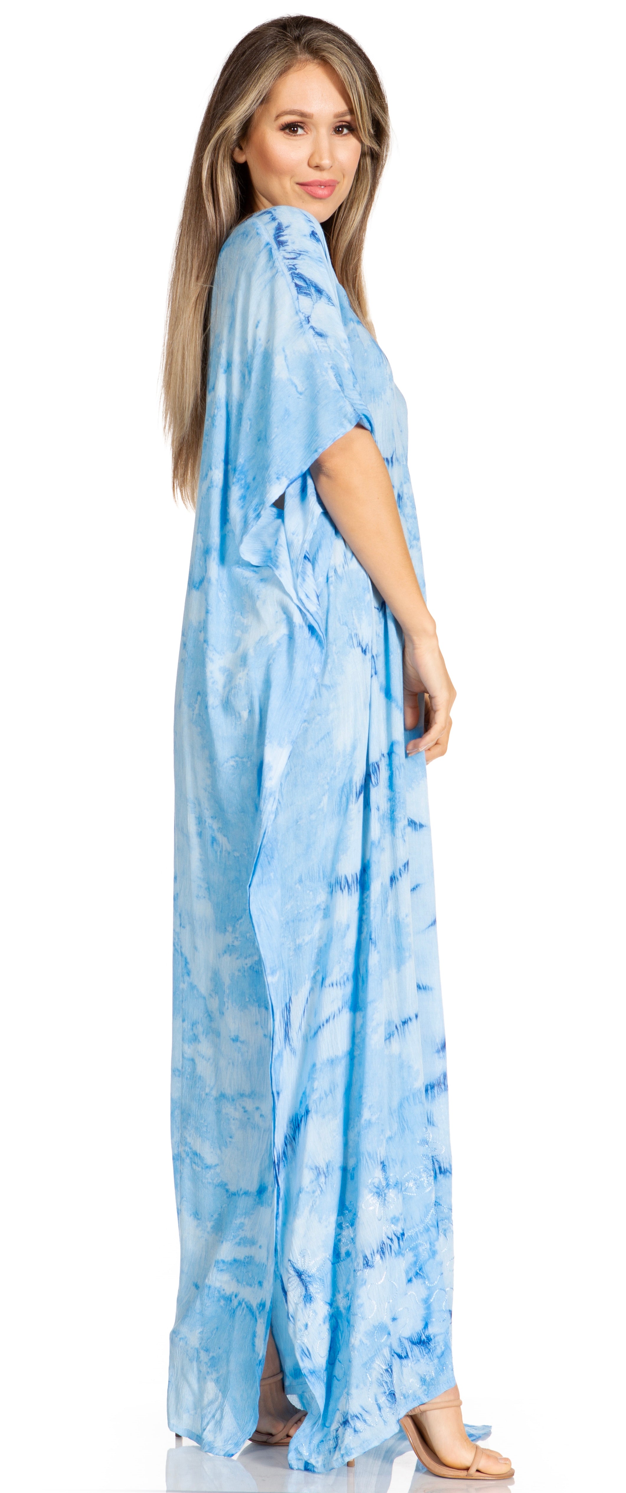 Sakkas Pilar Petite Women's Beach Maxi Caftan Dress in Short Sleeve Casual Style