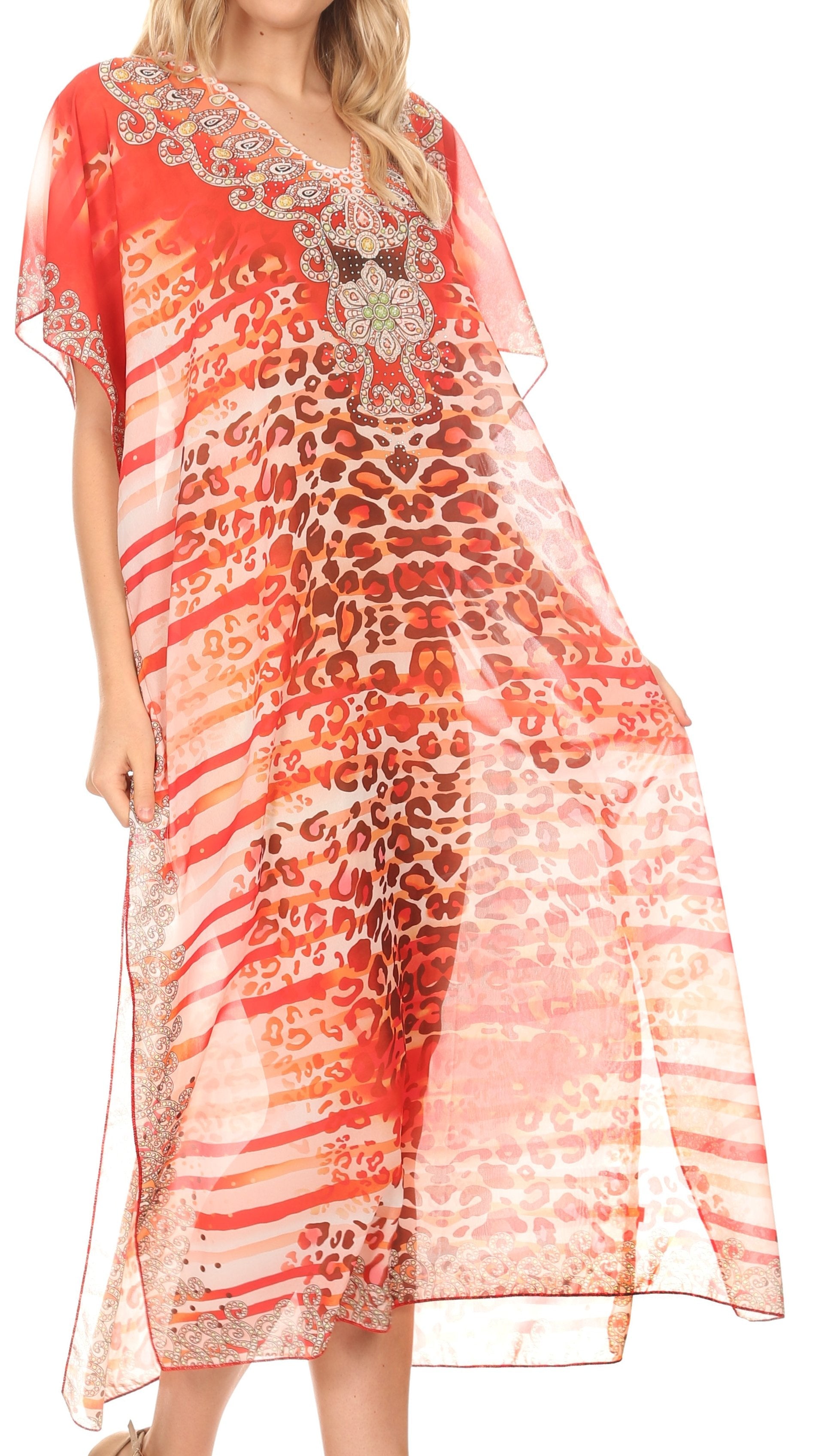 MKY Astryd Women's Flowy Maxi Long Caftan Dress Cover Up with Rhinestone