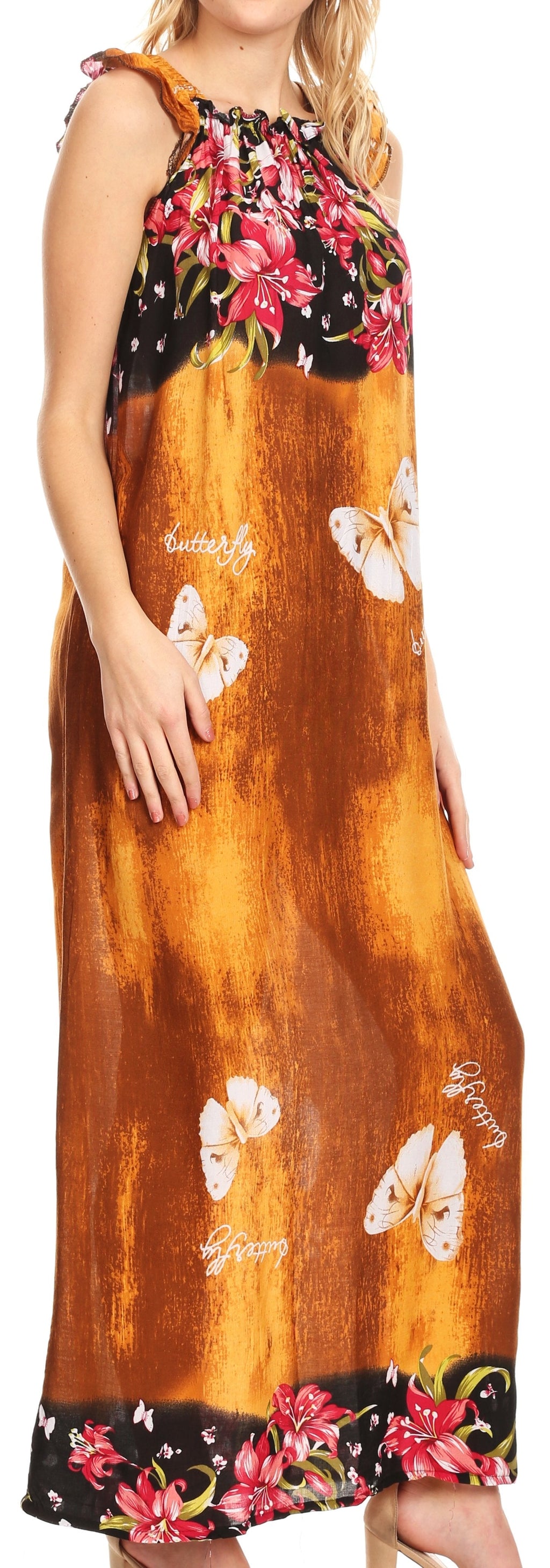 Sakkas Abby Womens Casual Long Tropical Off Shoulder Dress Elastic & Floral Print