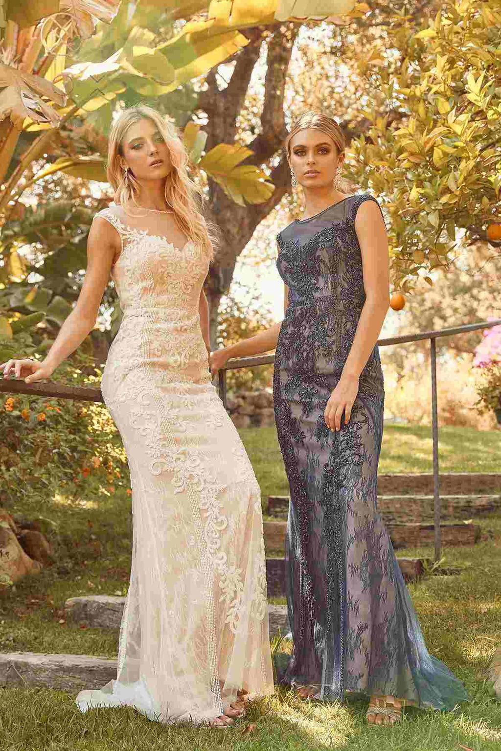 Fitted lace sheath formal dress with illusion neckline, sleeveless, light nude color