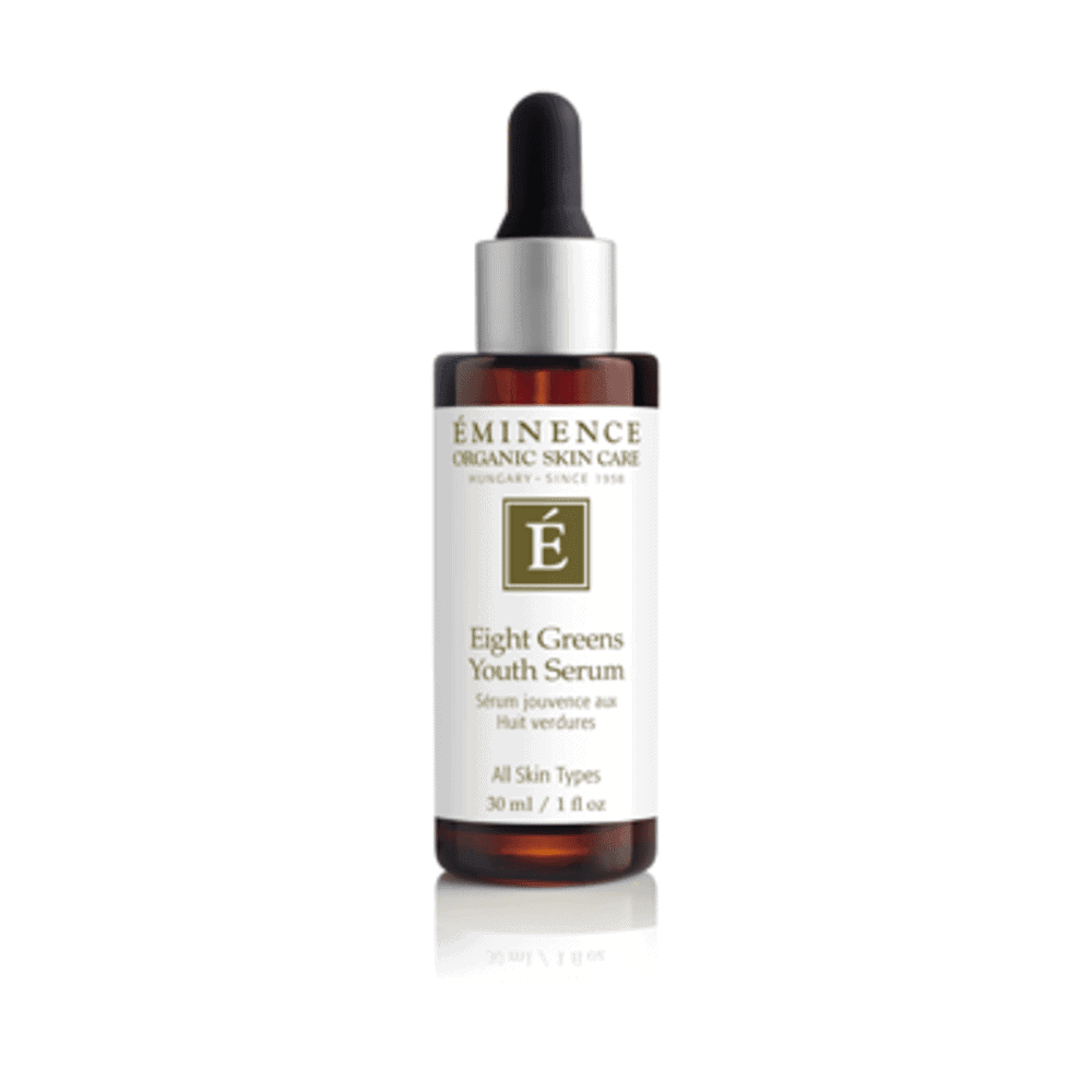 Eminence Eight Greens Youth Serum in amber glass dropper bottle, 1 oz