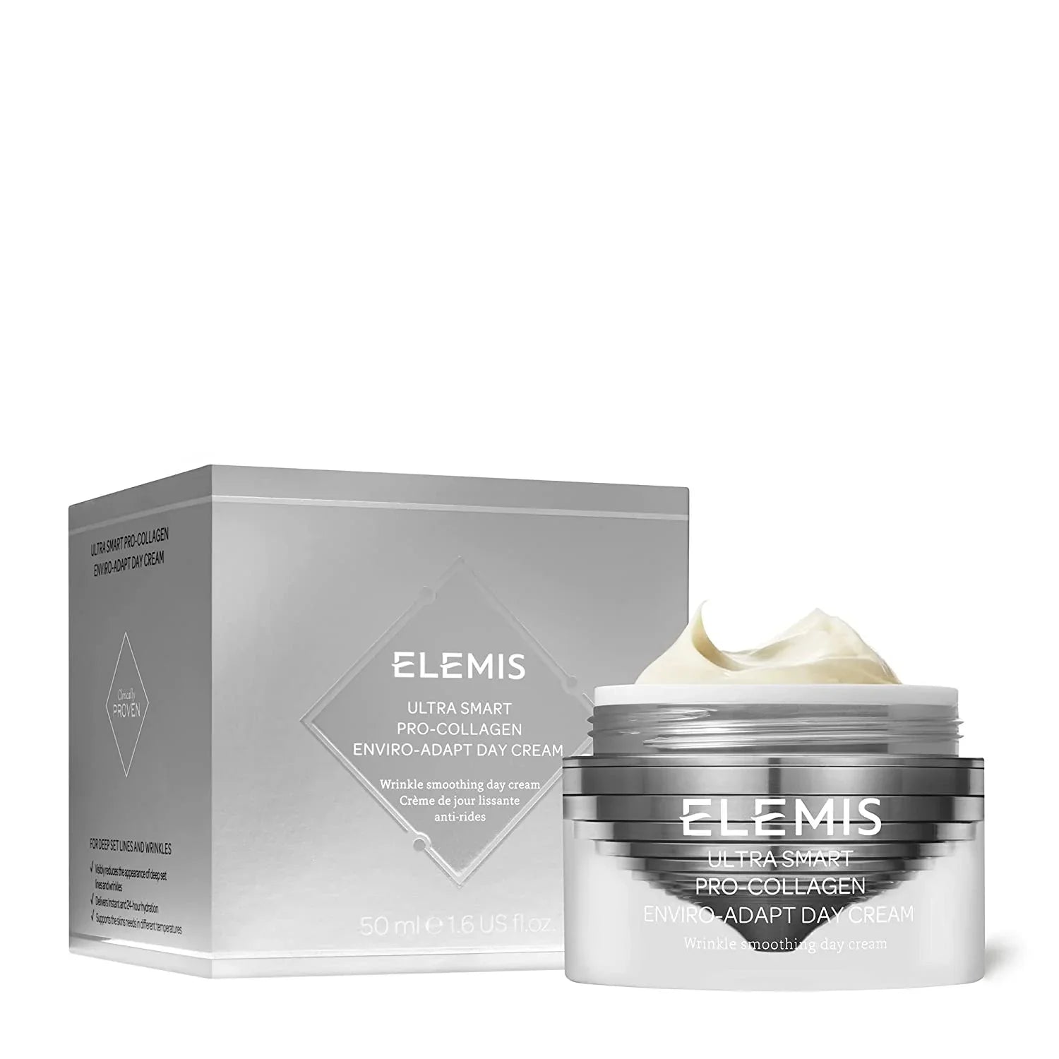 Elemis Ultra Smart pro-collagen day cream jar with matching box, 50 mL