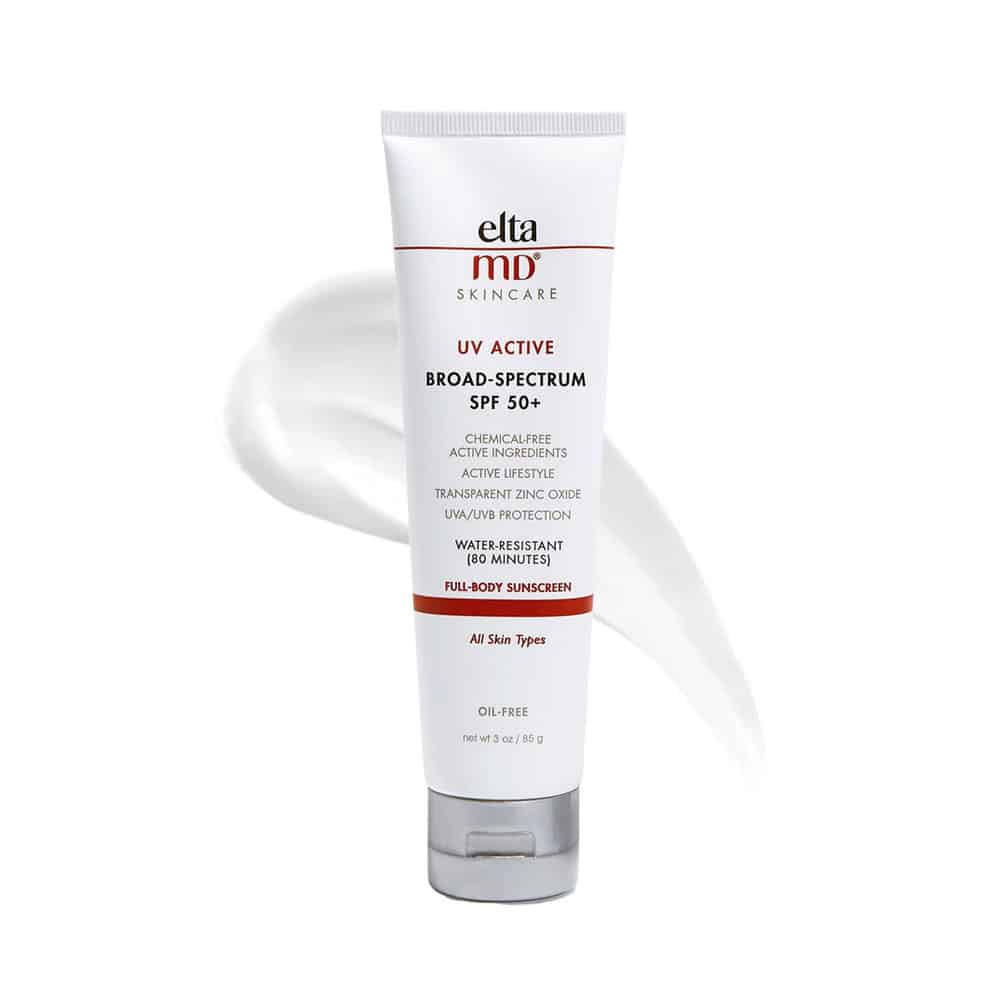 EltaMD UV Active SPF 50+ broad-spectrum sunscreen tube, white squeeze tube