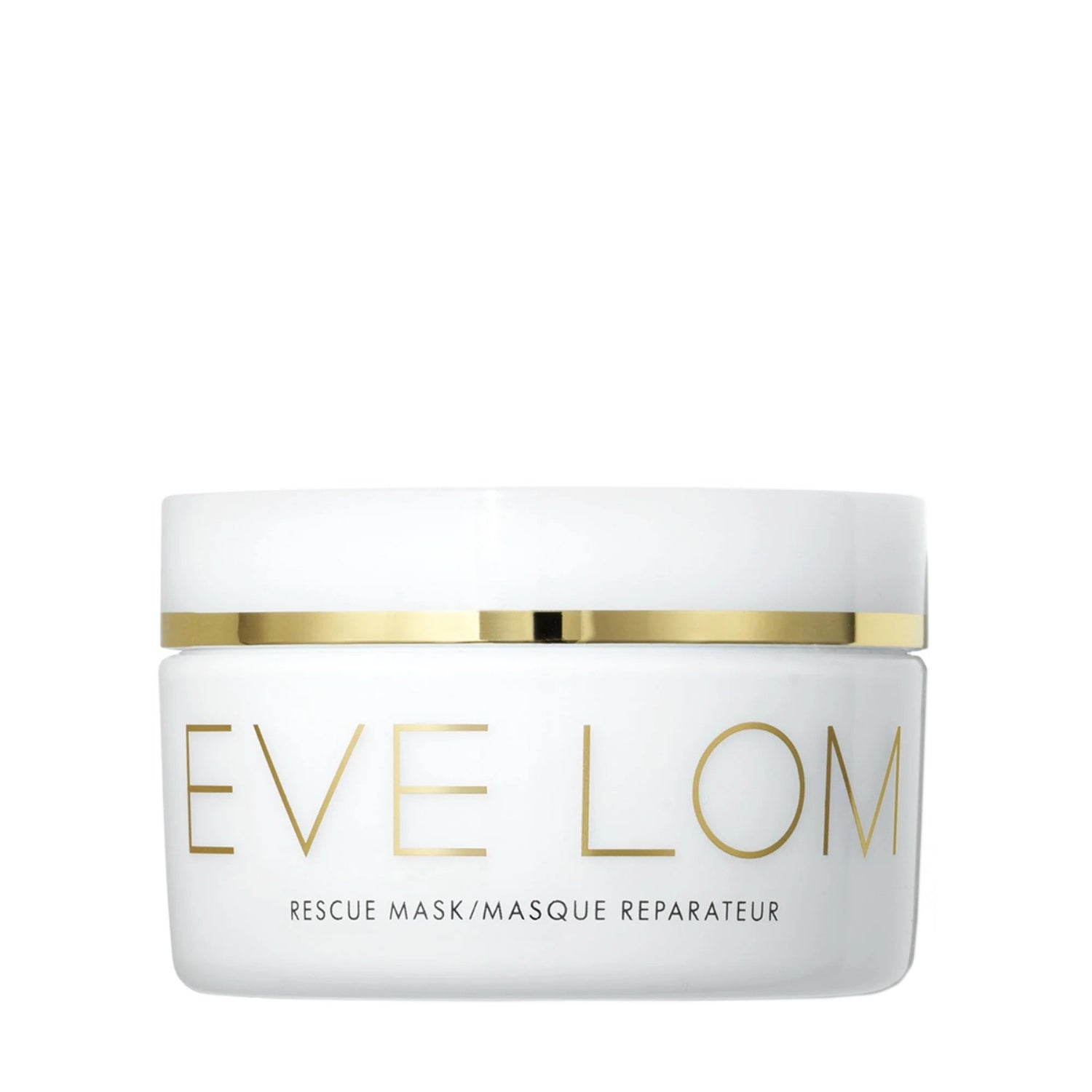 Eve Lom Rescue Mask jar with white container and gold lid, 100 mL