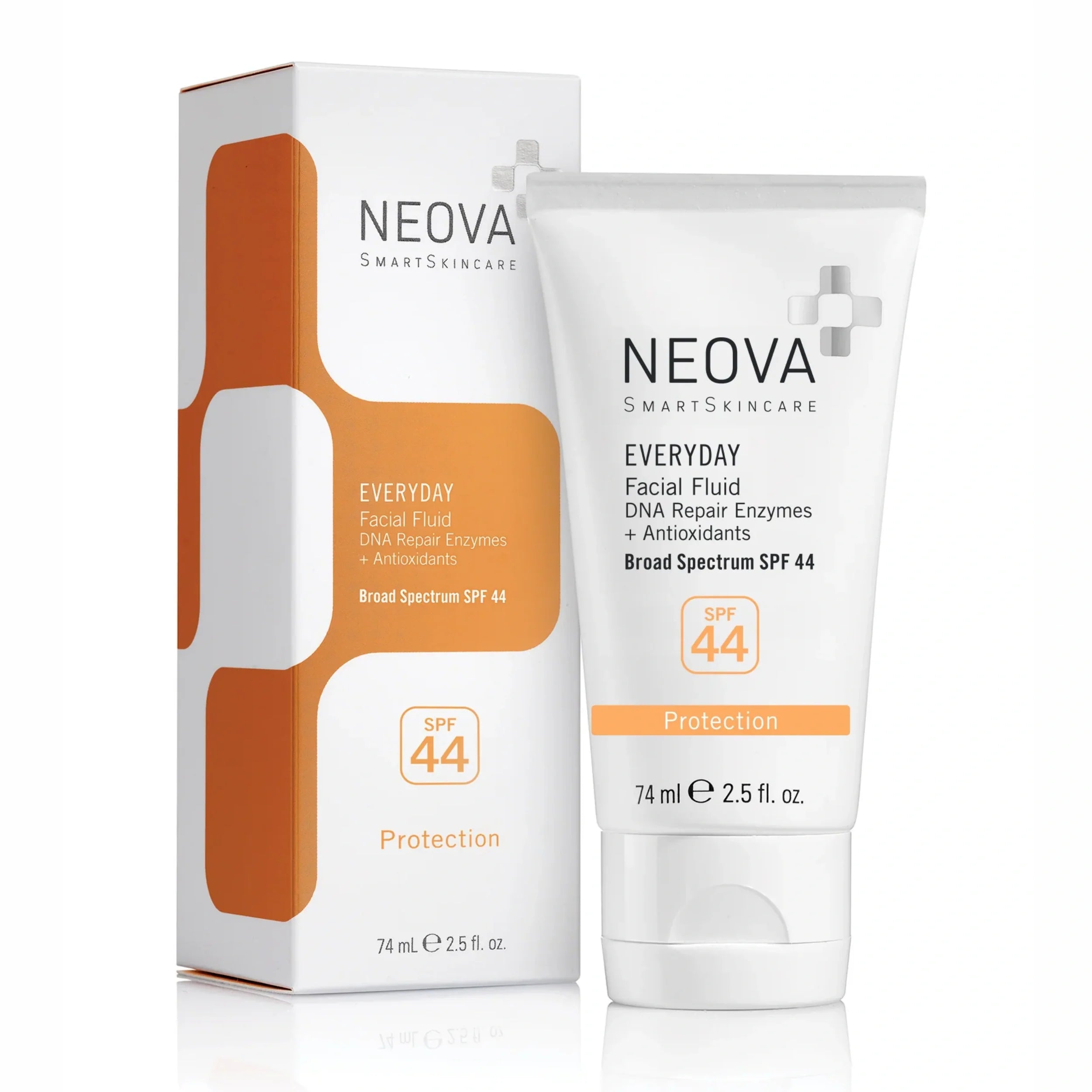 Facial fluid sunscreen tube with box, broad spectrum SPF 44