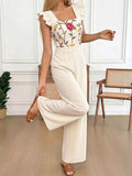 Floral Embroidered Ruffle Trim Jumpsuit