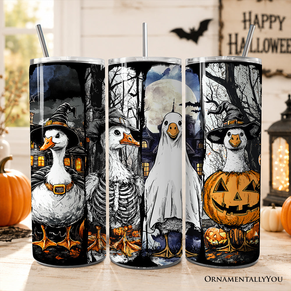 Halloween Goose in Costume 20oz Personalized Tumbler With Lid and Stainless Steel Straw, Birder Spooky Fall Gift Cup