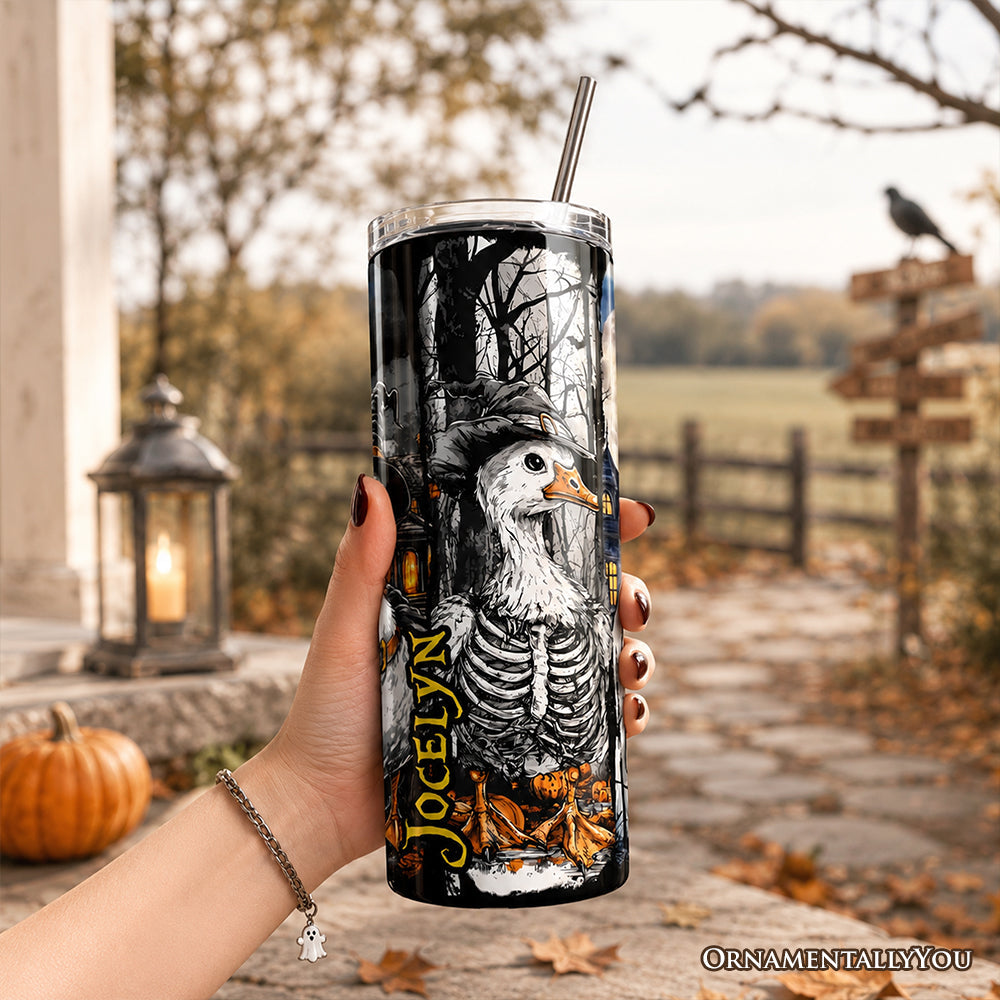 Halloween Goose in Costume 20oz Personalized Tumbler With Lid and Stainless Steel Straw, Birder Spooky Fall Gift Cup
