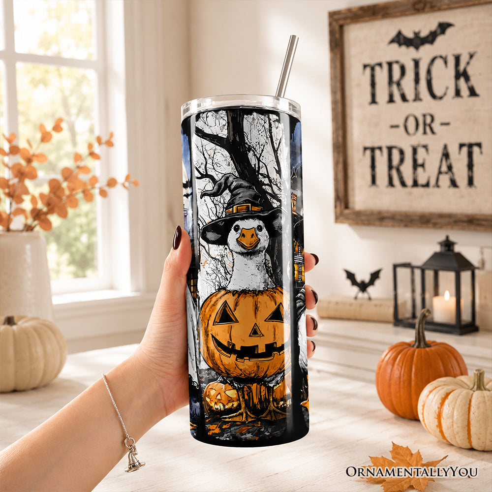 Halloween Goose in Costume 20oz Personalized Tumbler With Lid and Stainless Steel Straw, Birder Spooky Fall Gift Cup
