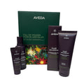 Aveda Invati thickening essentials gift set with bottles and tubes beside green box