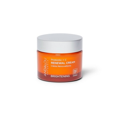 Andalou Naturals renewal cream jar, orange container with white lid